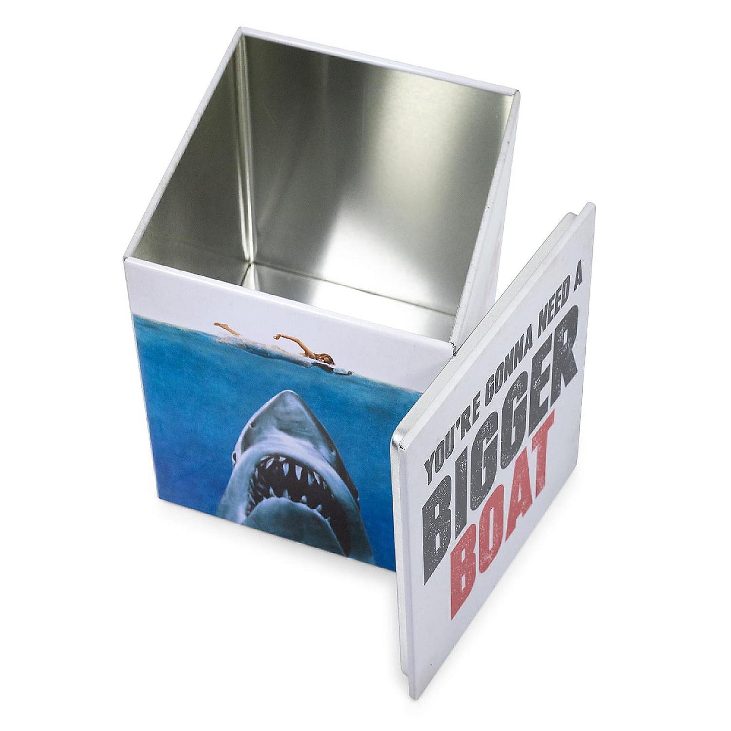 JAWS Logo Tin Storage Box Cube Organizer with Lid 4 Inches | USA Decoration®