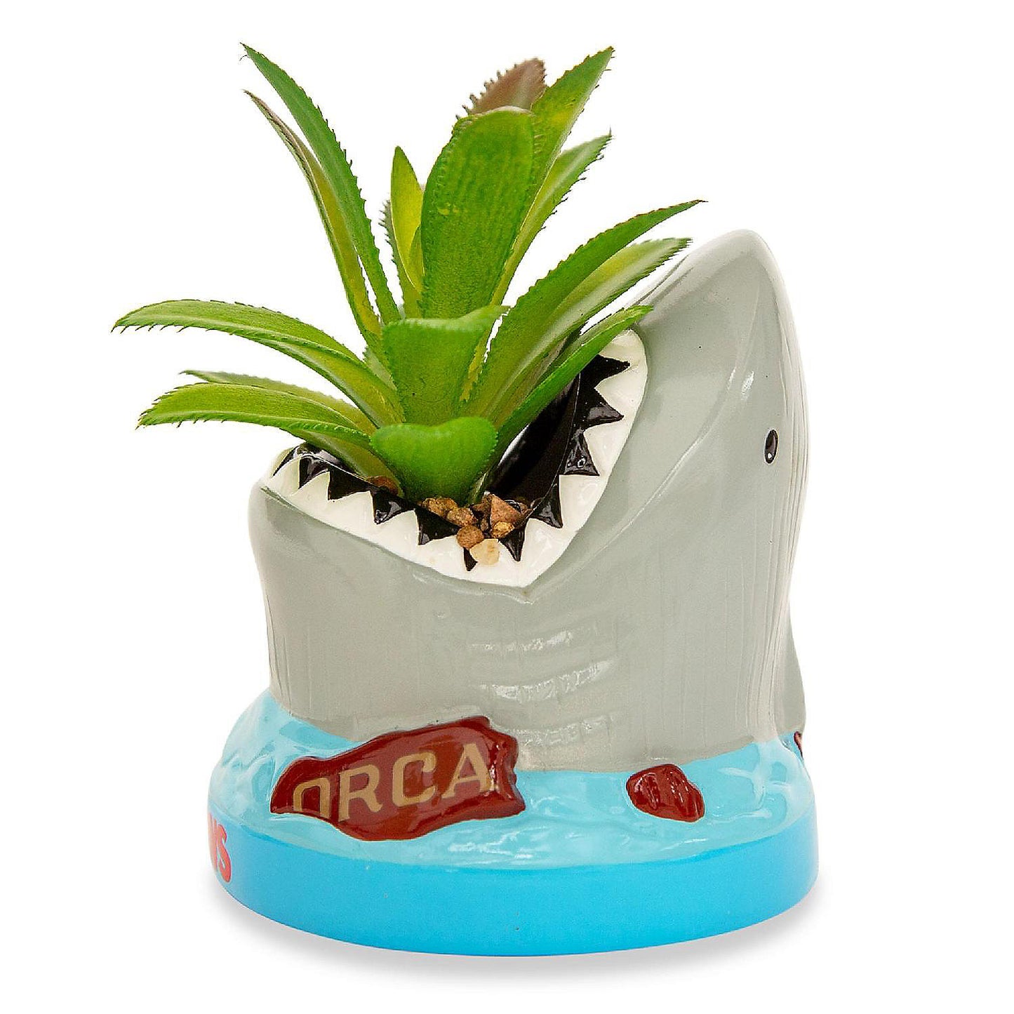 JAWS Shark 4-Inch Ceramic Mini Planter With Artificial Succulent | USA Decoration®