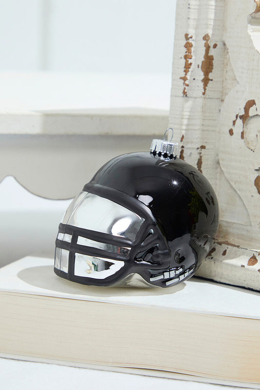 3.5” Black Glass Football Helmet Ornament for Holiday Decor