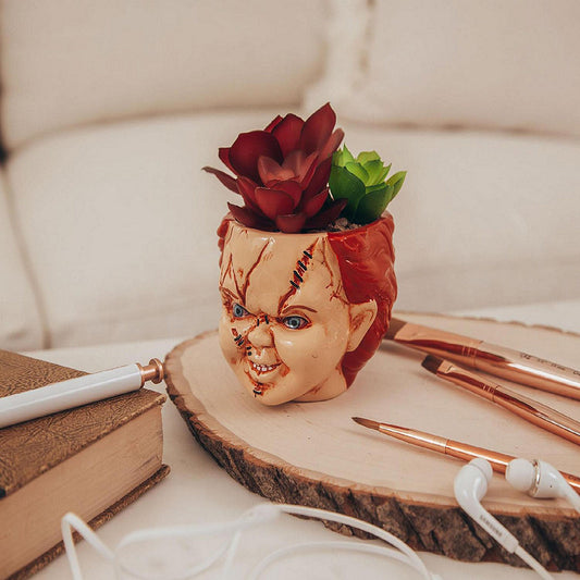 Kids Play Chucky 3-Inch Ceramic Mini Planter with Artificial Succulent
