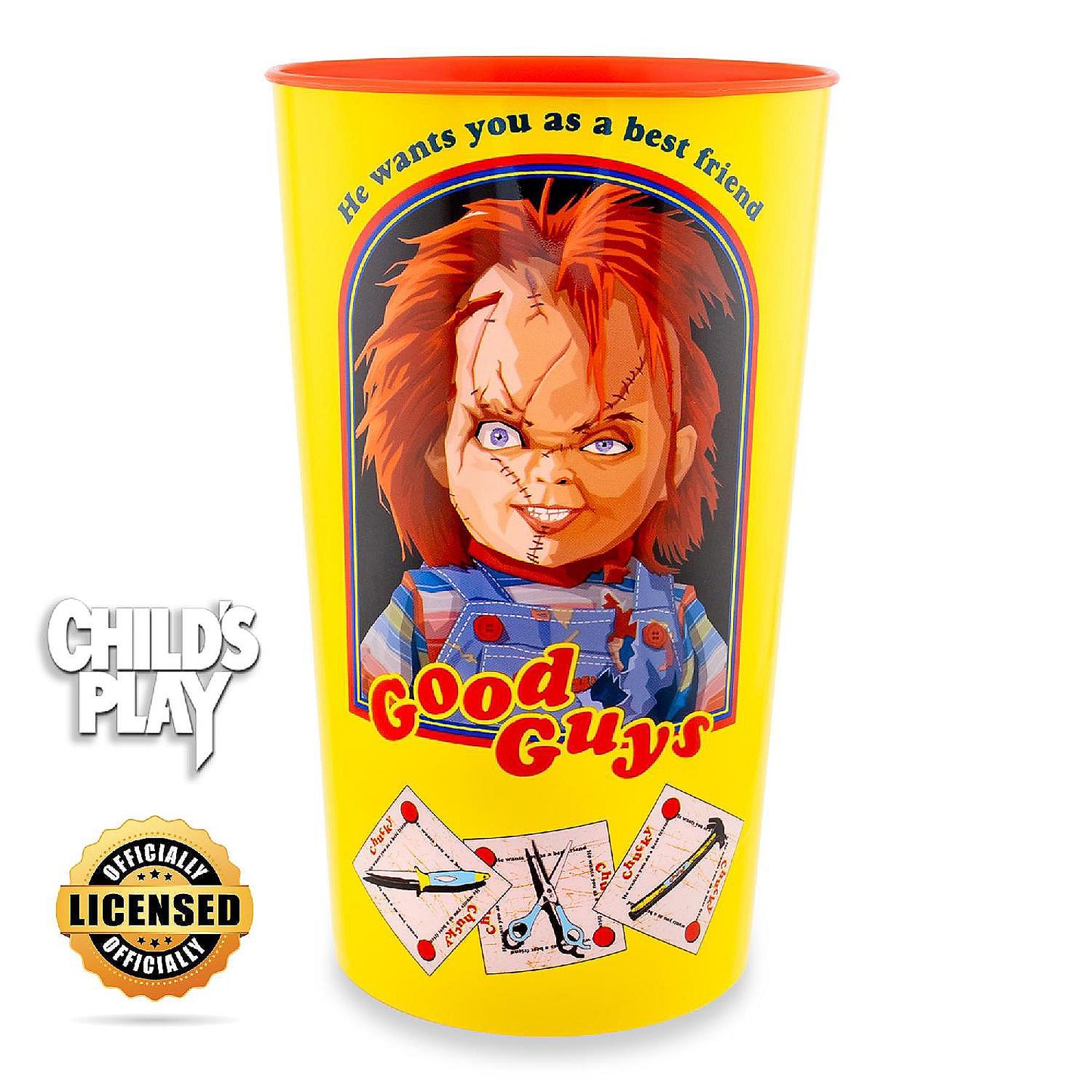 Kids Play Chucky "Good Guys" 4-Piece Plastic Cup Set Each Holds 22 Ounces | USA Decoration®