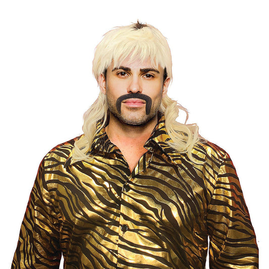King of Tigers Cosplay Wig Blonde Mullet Wig and False Mustache Costume Set | USA Decoration®