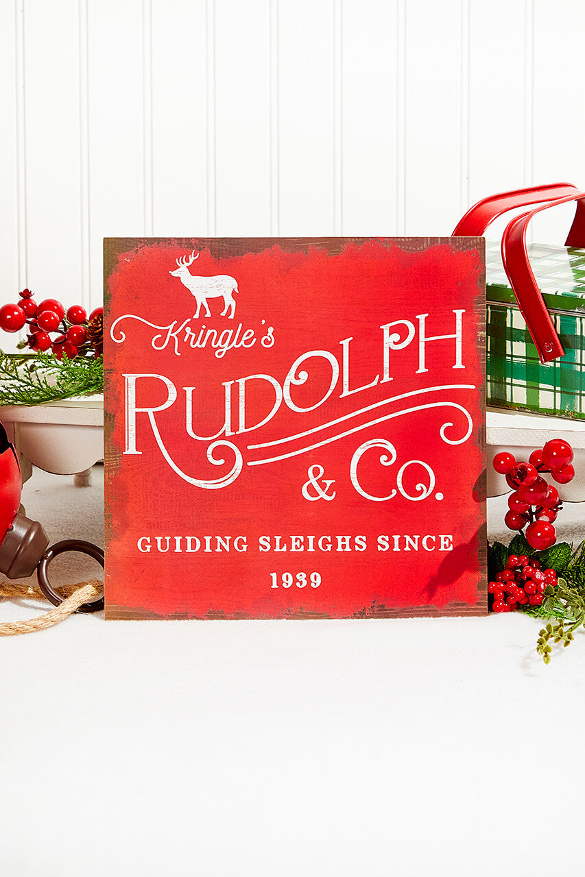 10" Kringle’s Rudolph Sign Festive Red & White Holiday Decor