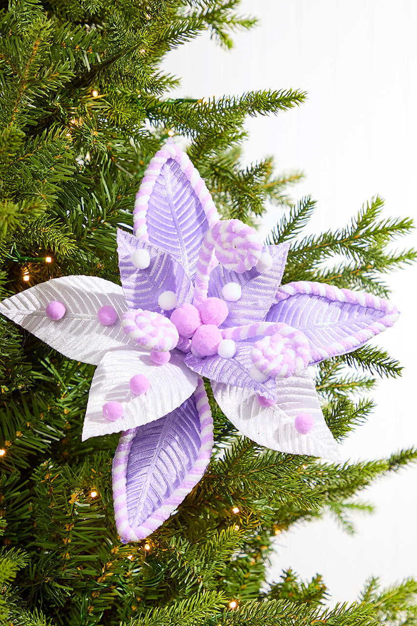 22" Lavender White Poinsettia Stem Artificial Christmas Floral Decoration for Holiday Arrangements