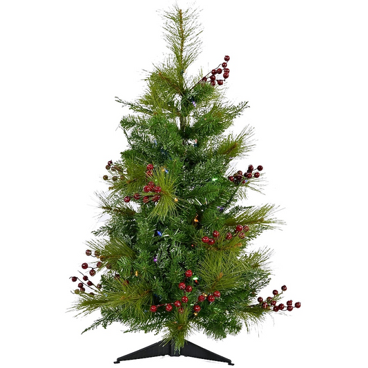 StayBright 2-ft Newberry pine Pre-lit Artificial Christmas Tree with Multicolor LED Lights | USA Decoration®
