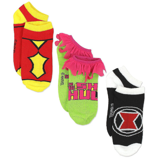 Marvel Comics Superhero Womens Novelty Costume 3 pack Low Rise Socks (9-11 Womens (Shoe: 4-10), Red/Green)
