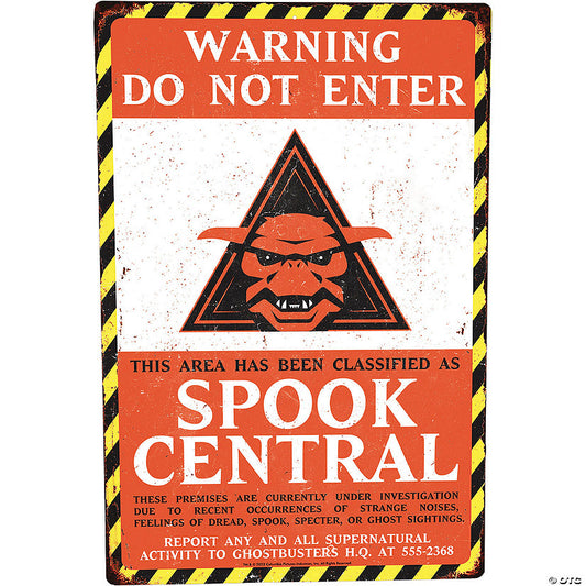 Ghostbusters™ Warning Do Not Enter Spook Central Metal Sign | USA Decoration®