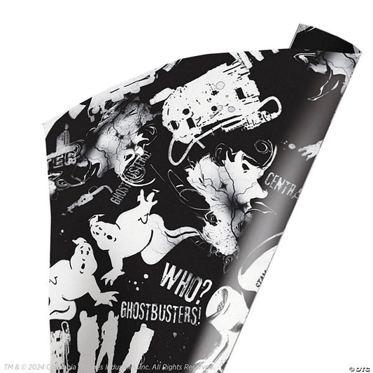 96" x 30" Wrapped in Terror Ghostbusters™ Black White Wrapping Paper | USA Decoration®