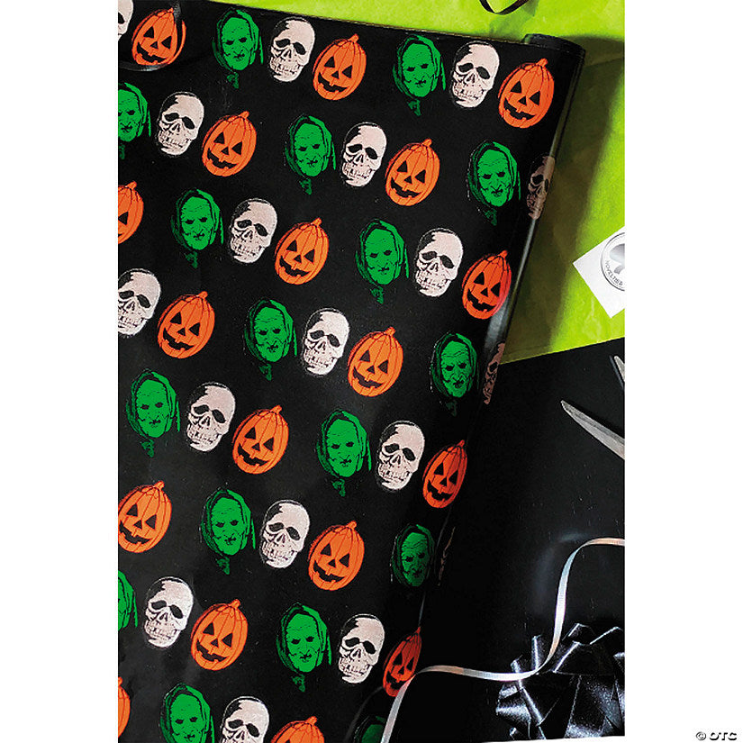 1 Piece(s): Wrapped in Terror Halloween 3: Season of the Witch Masks Wrapping Paper | USA Decoration®