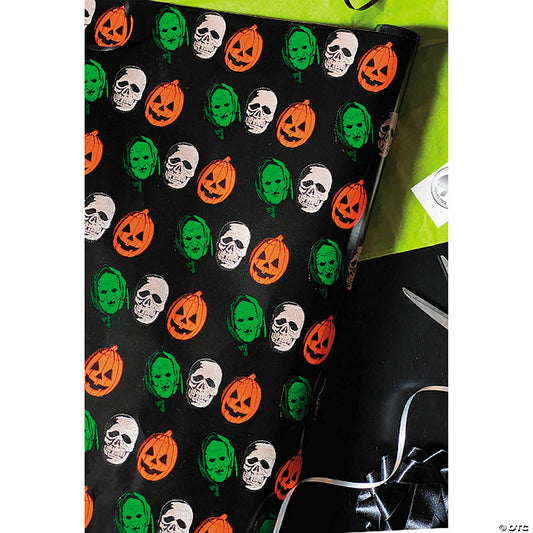 1 Piece(s): Wrapped in Terror Halloween 3: Season of the Witch Masks Wrapping Paper | USA Decoration®