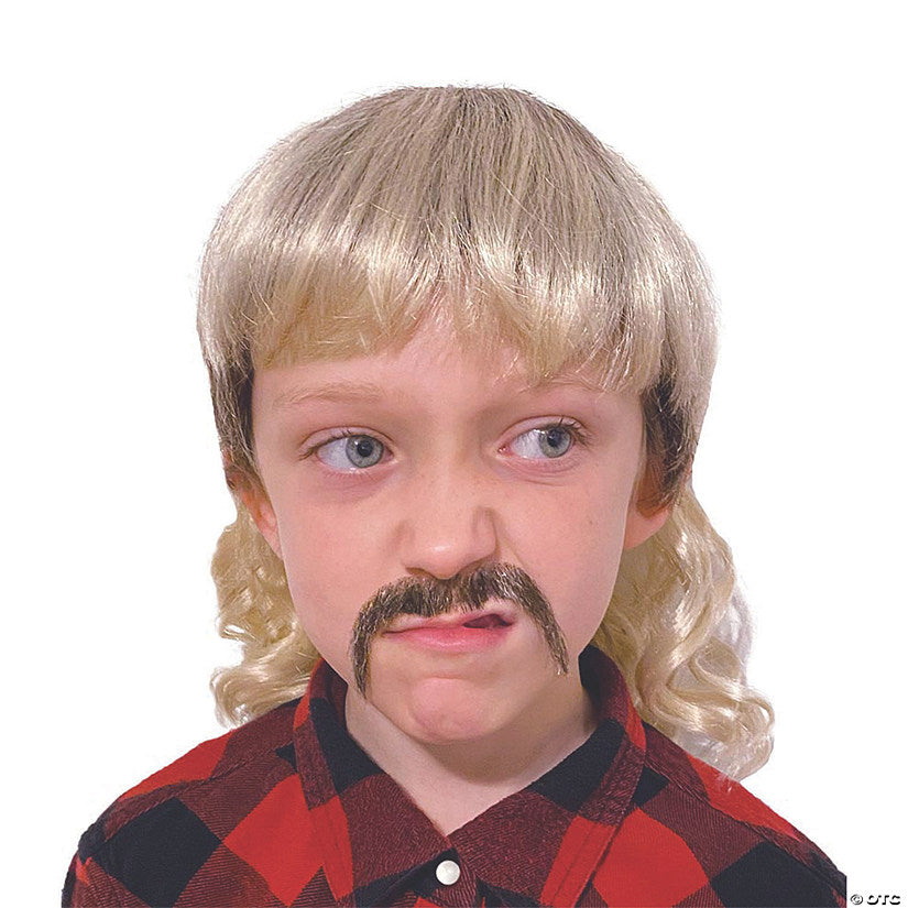 Kids Blonde Mullet & Brown Mustache Set