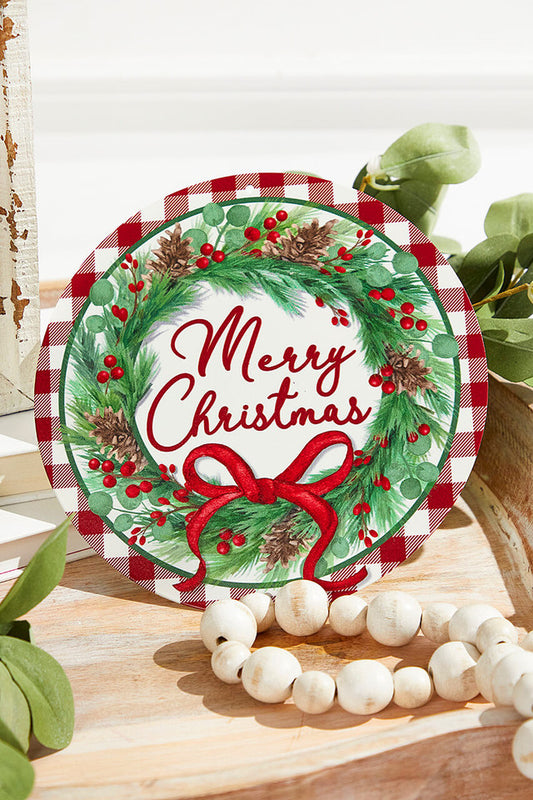 8" Metal "Merry Christmas" Sign with Wreath Rustic Holiday Wall or Door Décor