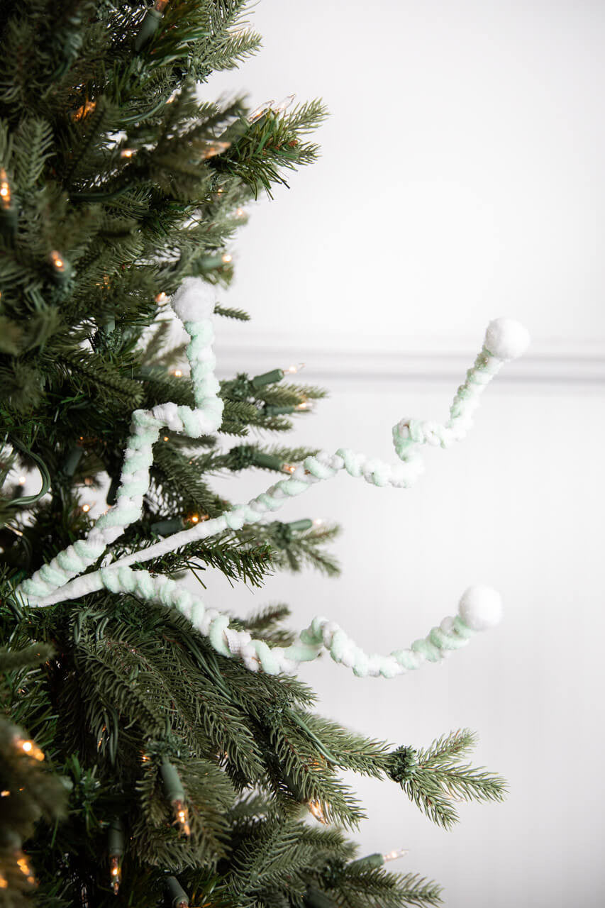 25-Inch Mini Cottonball Peppermint Christmas Spray in Green and White