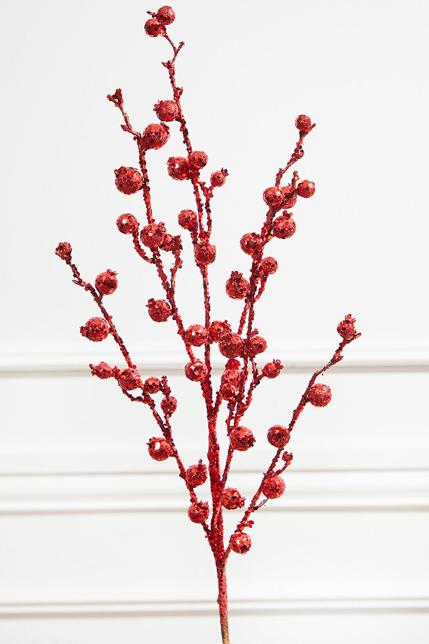 30" Glitter Mini Pomegranate Spray Red Holiday Floral Decoration