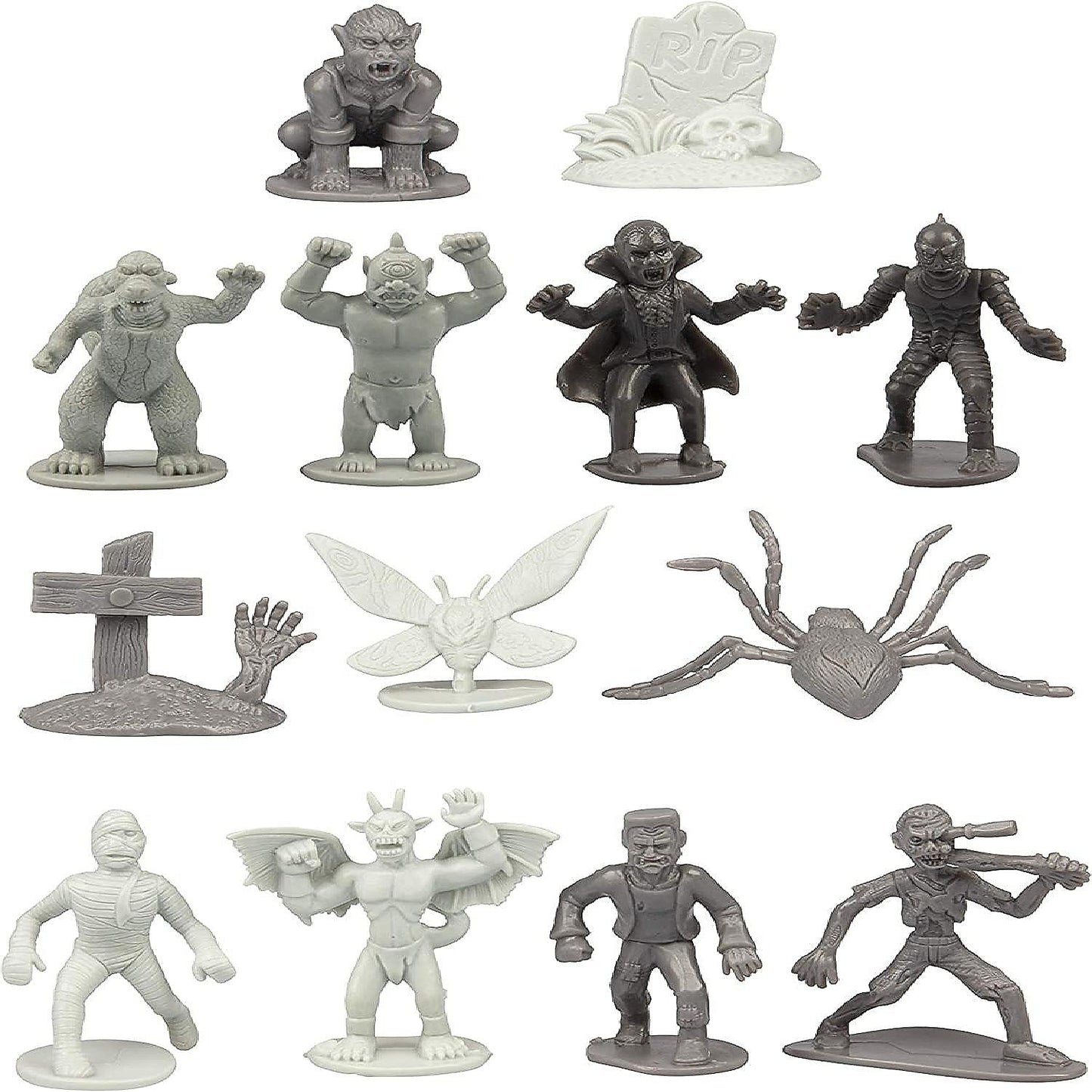 Monster Mini Action Figure Playset- 100 Horror Toy Miniatures w 13 Unique Sculpts - Dracula, Frankenstein, Giant Spiders and More- XL 1/32nd Scale Halloween Cha | USA Decoration®