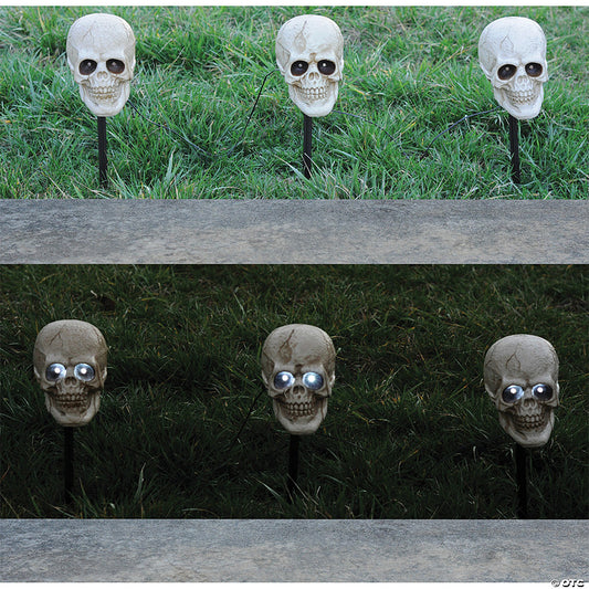Lighted Skull Pathway Markers Decoration - Set of 3 | USA Decoration®