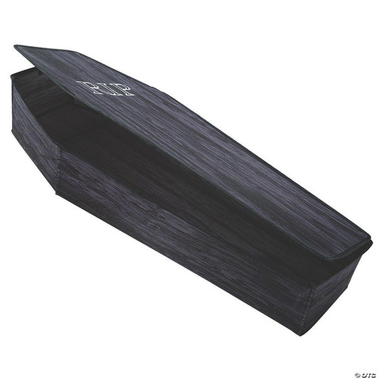 60" Wooden-Look Black Coffin With Lid Polyester Halloween Decoration | USA Decoration®