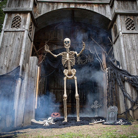 8 Ft. Towering Skeleton with Projection Eyes Halloween Decoration | USA Decoration®