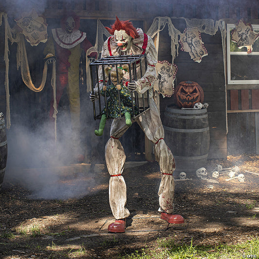 7 Ft. Cagey the Clown Animated Prop Standing Halloween Decoration | USA Decoration®