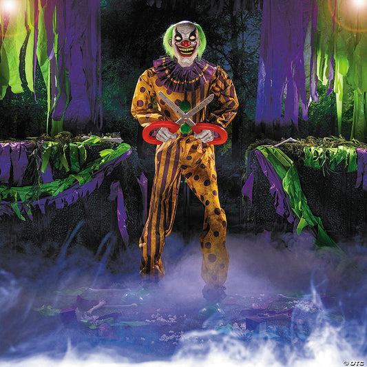 6 Ft. Animated Light-Up Yellow Black Snippers the Clown Halloween Decoration | USA Decoration®