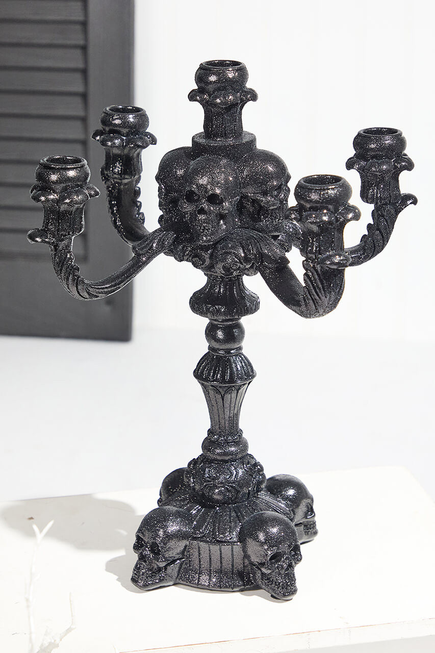 Resin Skull Candelabra 14 Inch Halloween Decoration