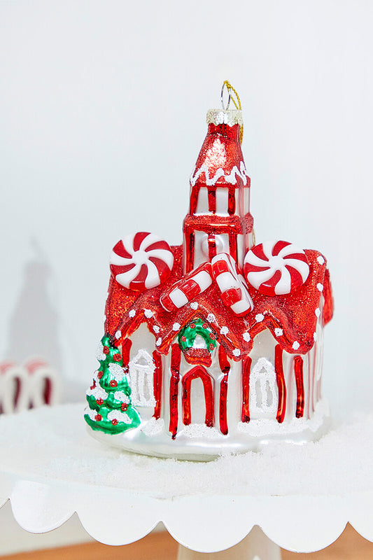 5 Inch Glass Peppermint Church Ornament for Holiday Decor