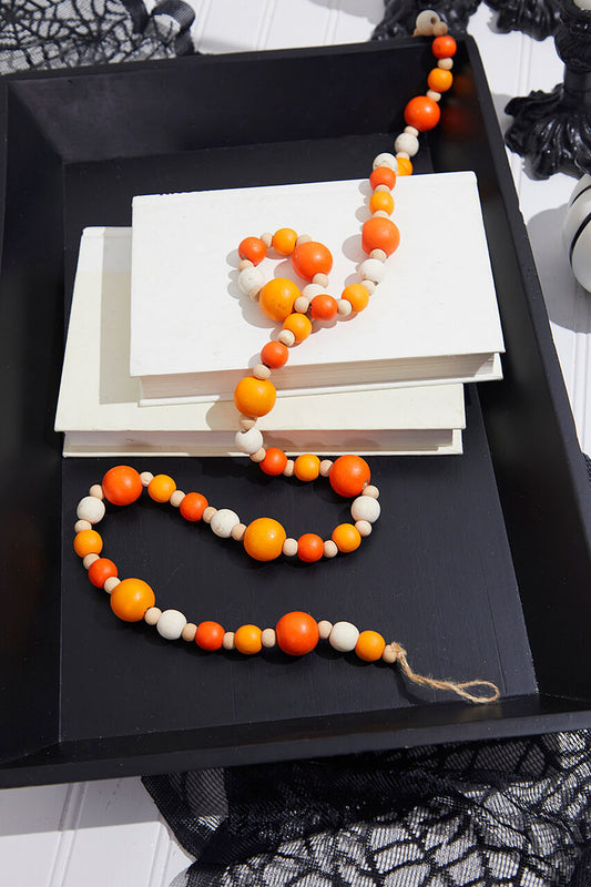 48” Mixed Wood Bead Garland Rustic Farmhouse Decorative String Beads