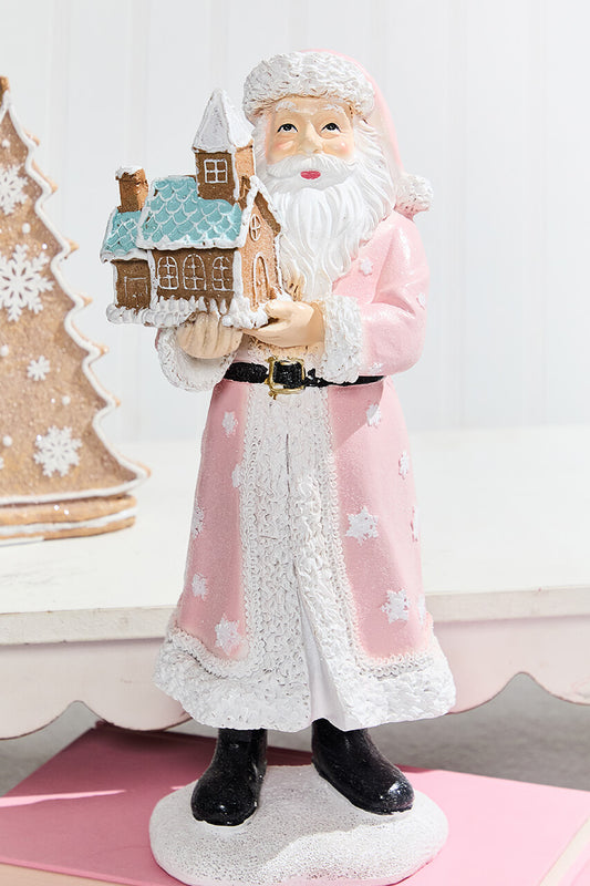 Resin Santa with Gingerbread House 11.5 Inch Christmas Decoration
