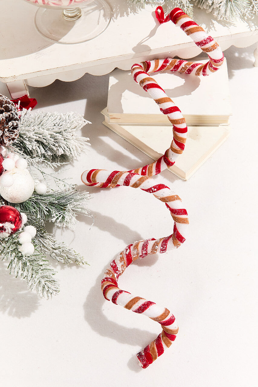 60" Gingerbread Candy Stripe Garland Red and White Christmas Garland for Trees, Mantels, and Holiday Decor