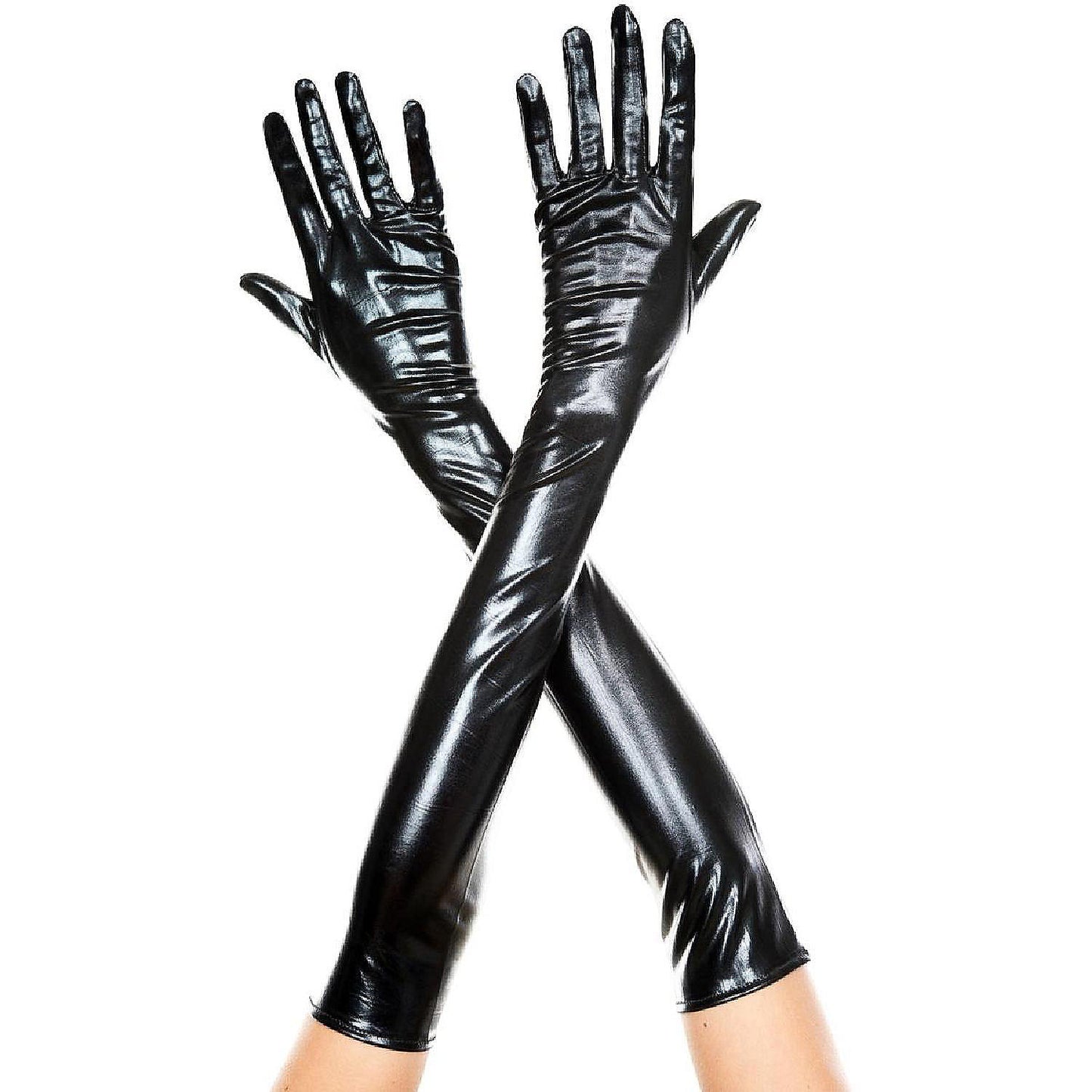 Music Legs 457-BLACK Extra Long Metallic Gloves, Black | USA Decoration®