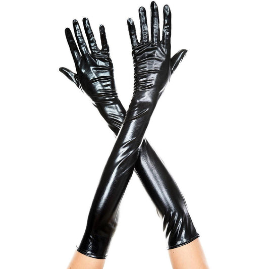 Music Legs 457-BLACK Extra Long Metallic Gloves, Black | USA Decoration®