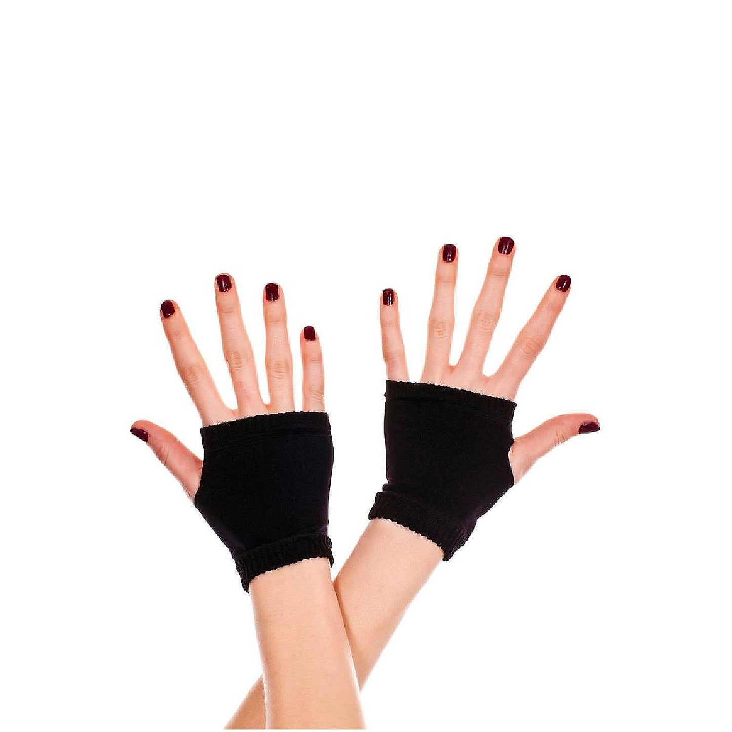 Music Legs 479- BLACK Simple Plain Fingerless Gloves - Black - One Size