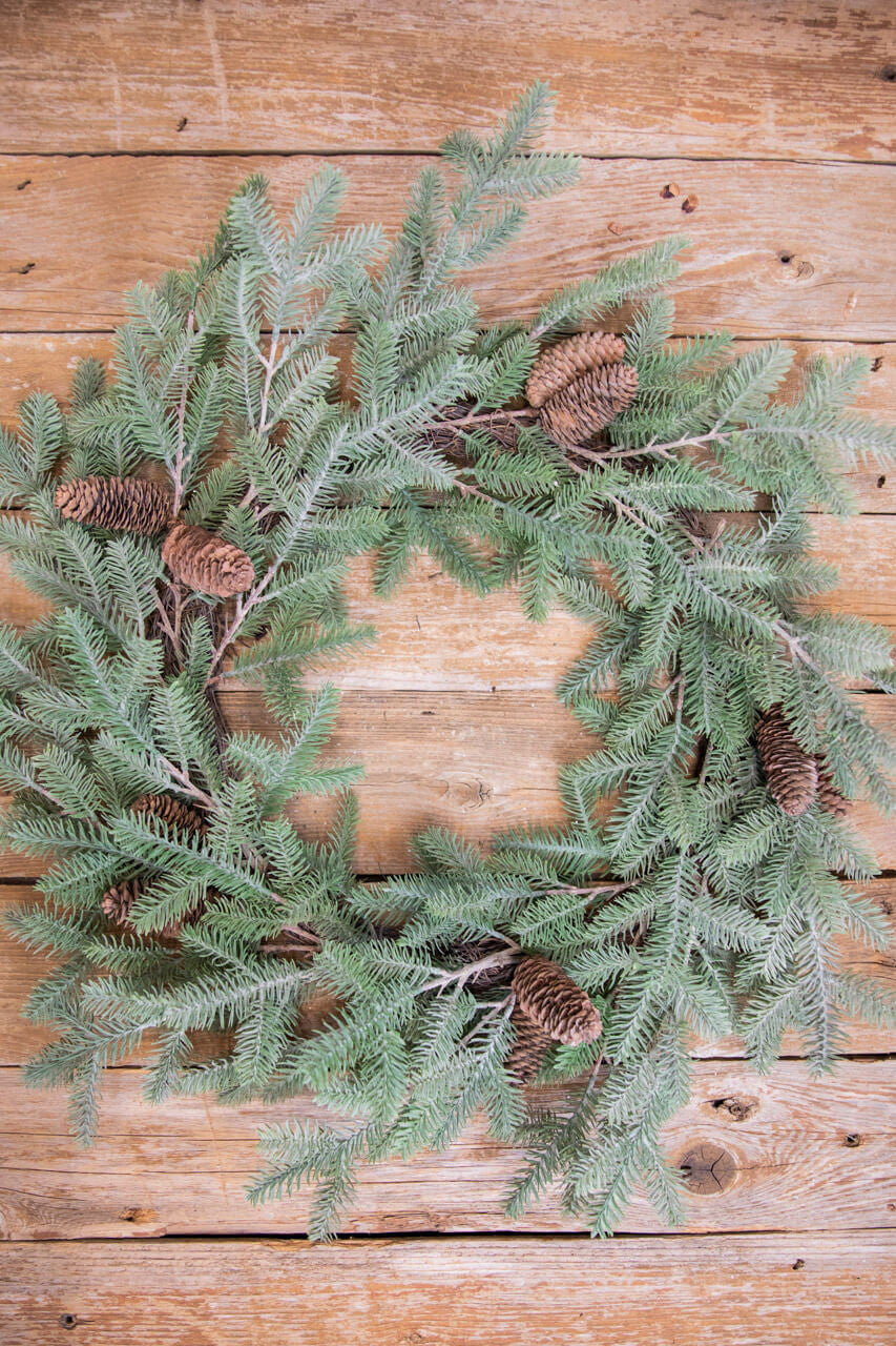 24” Fir Pine Wreath with Natural Cones for Seasonal Wall or Door Décor