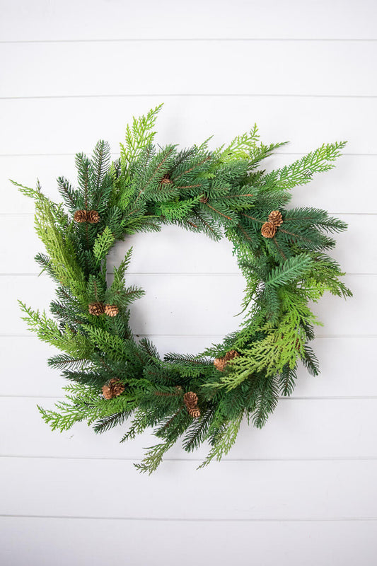 24” Just Cut Woodland Pines Real Touch Wreath Lifelike & Fresh Holiday Decor
