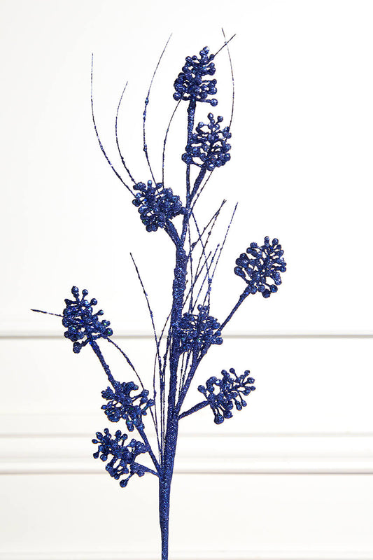 27.5” Navy Glitter Berry Grass Spray for Holiday Decor