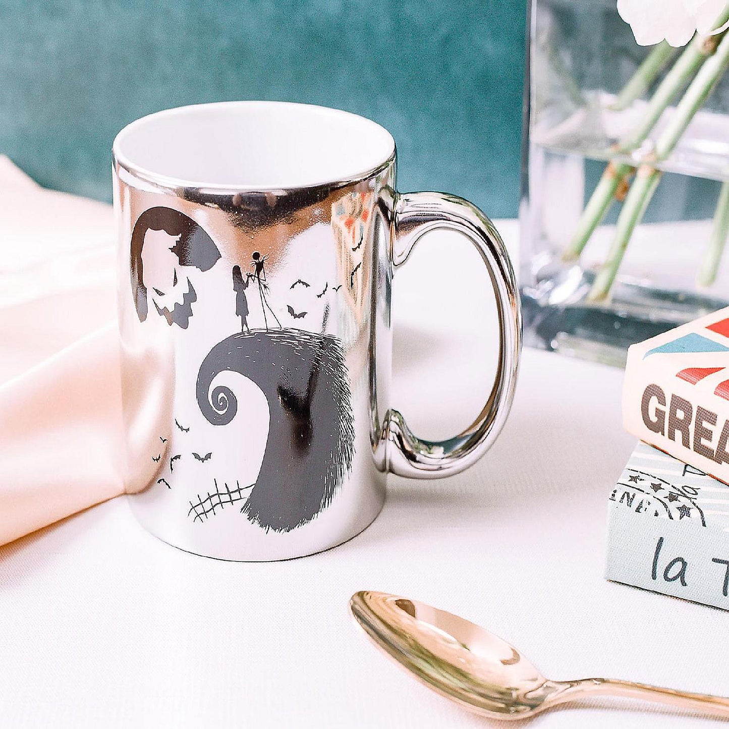 Nightmare Before Christmas Silver Electroplate Ceramic Mug Holds 20 Ounces | USA Decoration®