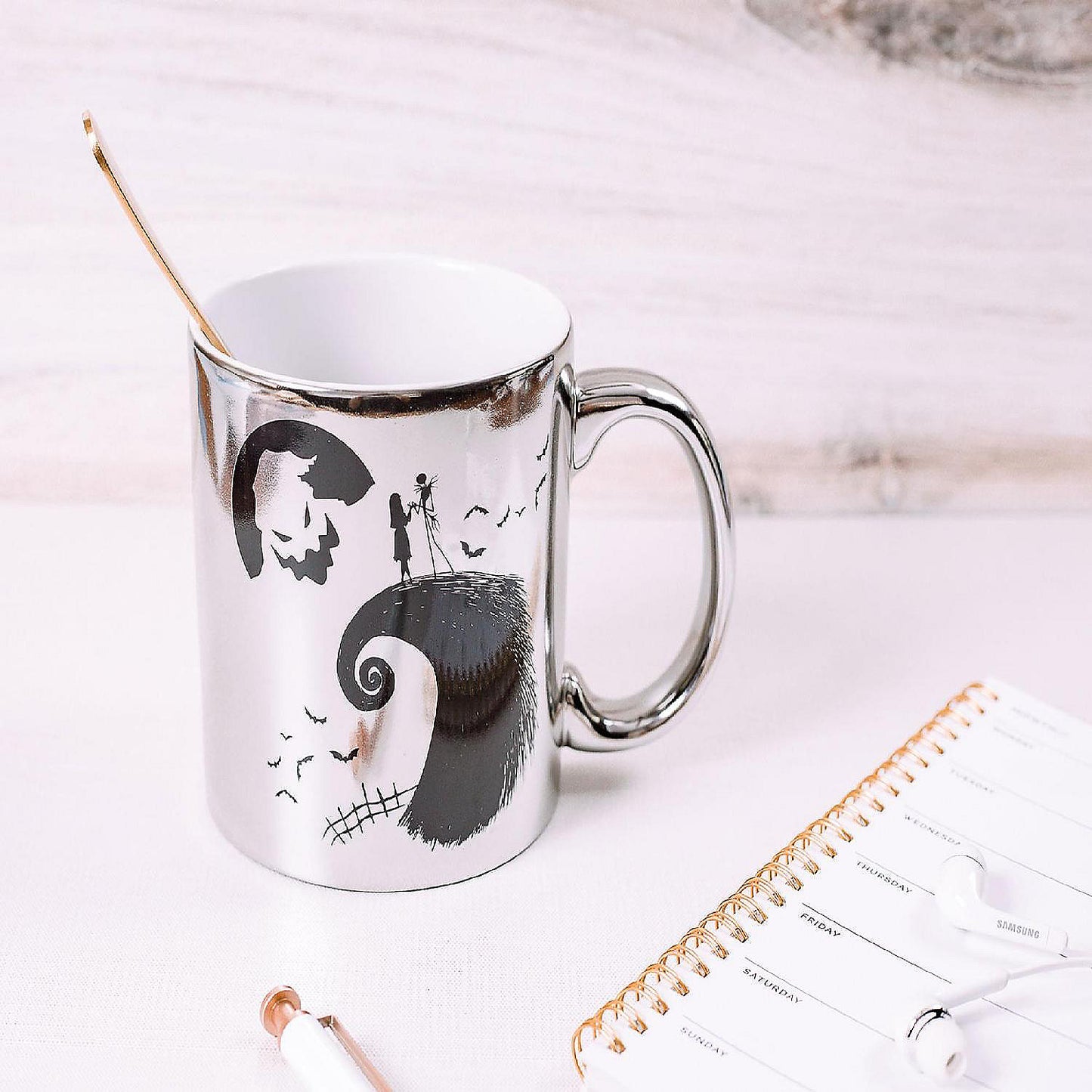 Nightmare Before Christmas Silver Electroplate Ceramic Mug Holds 20 Ounces | USA Decoration®