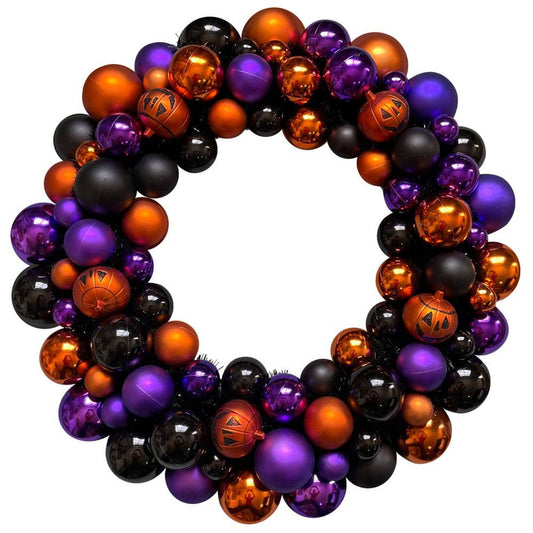 24 in. Unlit Jack-O-Lantern Shatterproof Ball Ornament Artificial Halloween Wreath | USA Decoration