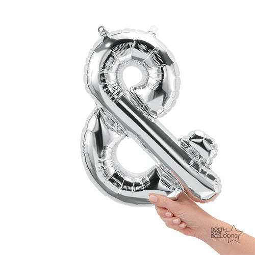 16 Inch Ampersand | Northstar Silver Balloon | Party Decoration | Air-Filled Balloon