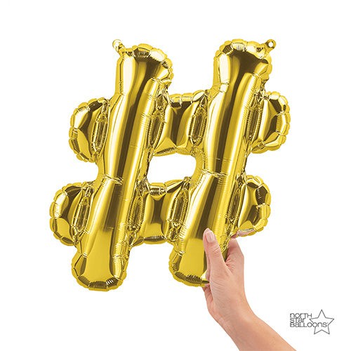 16 Inch Hashtag | Gold Balloon | Party Decoration | Air-Filled Balloon