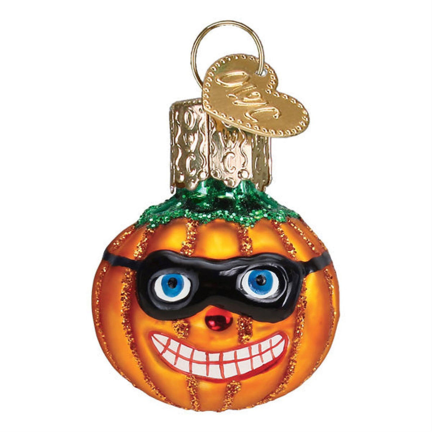 Old World Christmas Blown Glass Hanging Ornament for Halloween, Mini Masked Jack O FeetLantern with OWC Gift Box