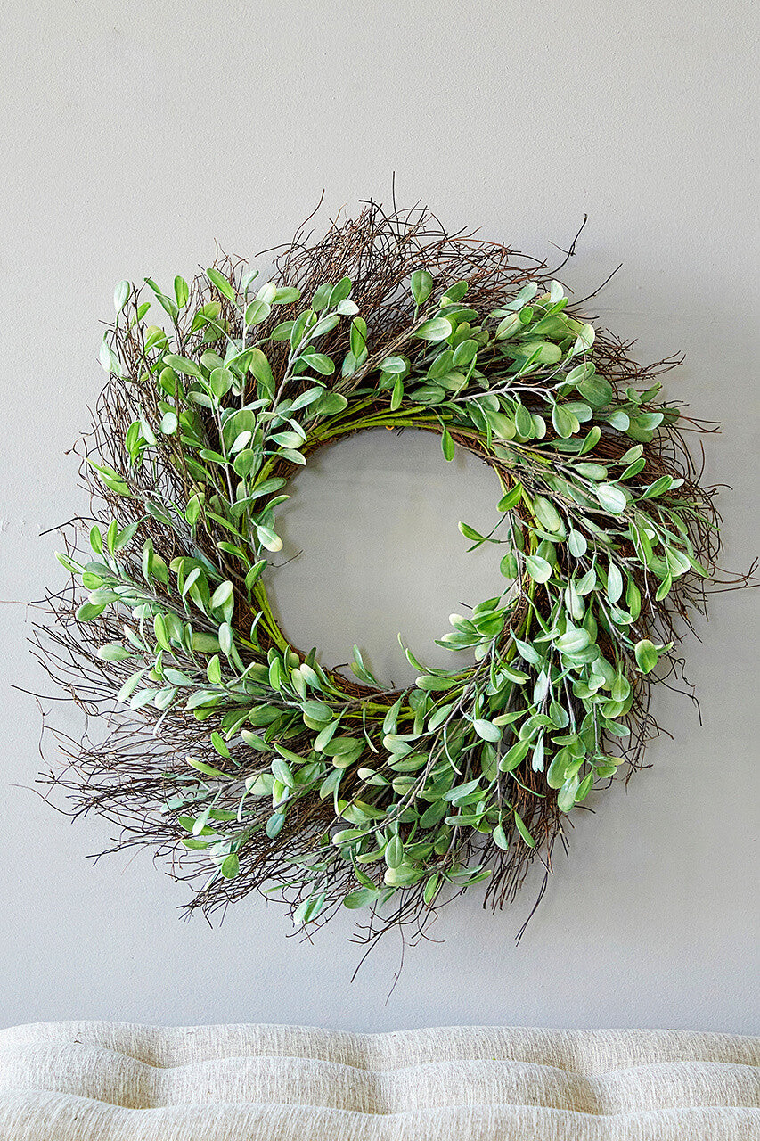 24" Olive Twig Wreath Elegant Greenery Accent for Modern & Rustic Home Decor