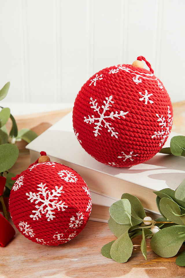 4 to 5 Inch Red Cotton Snowflake Ornament for Holiday Decor