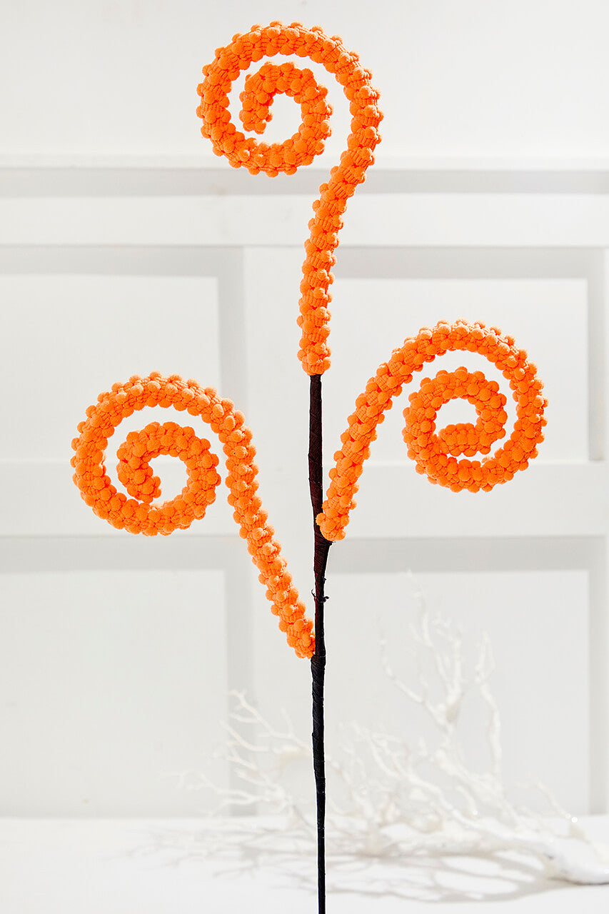 28" Orange Puff Chenille Spiral Curly Spray Festive Fall & Halloween Floral Accent