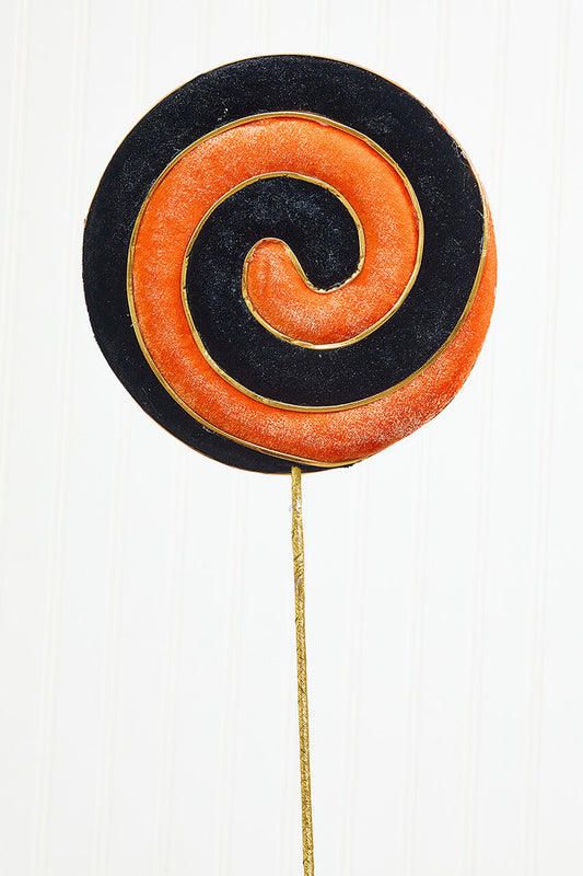 23" Lollipop Spray Orange & Black Halloween Candy Decoration with Gold Glitter Stem