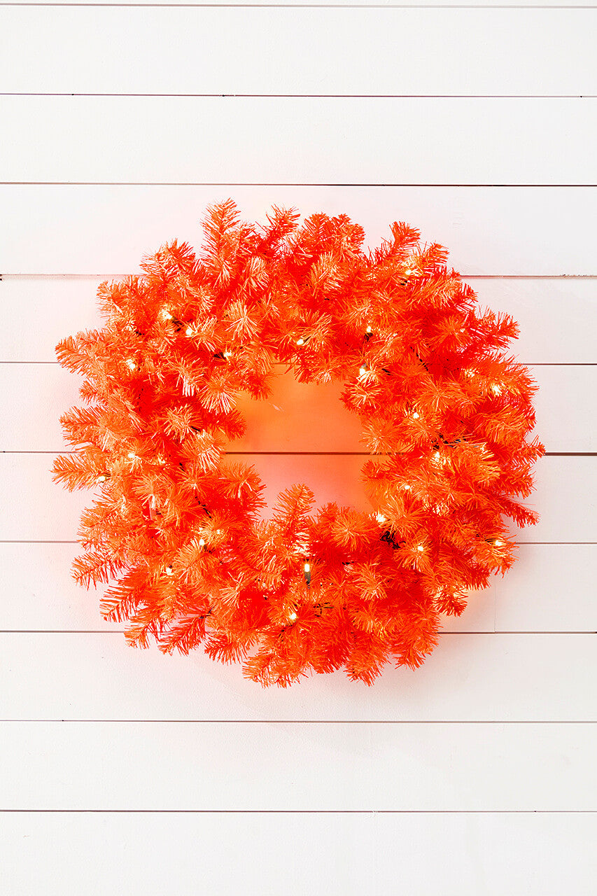 24" Orange Wreath with LED Lights Festive Fall & Halloween Door Décor