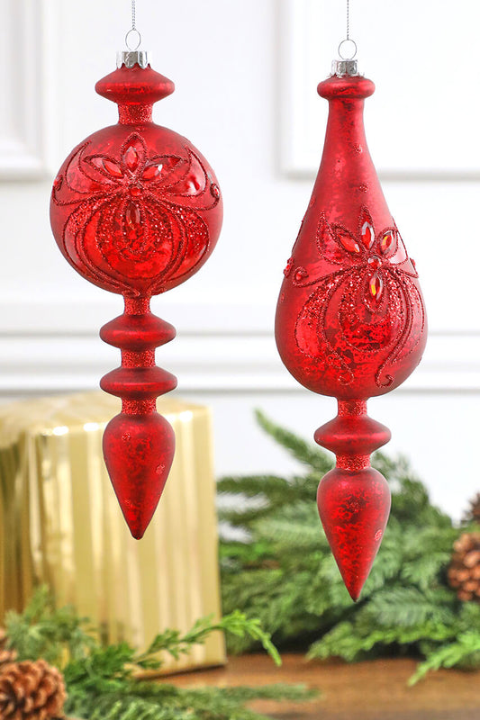 10” Glass Finial Ornament Elegant Vintage-Style Christmas Decoration