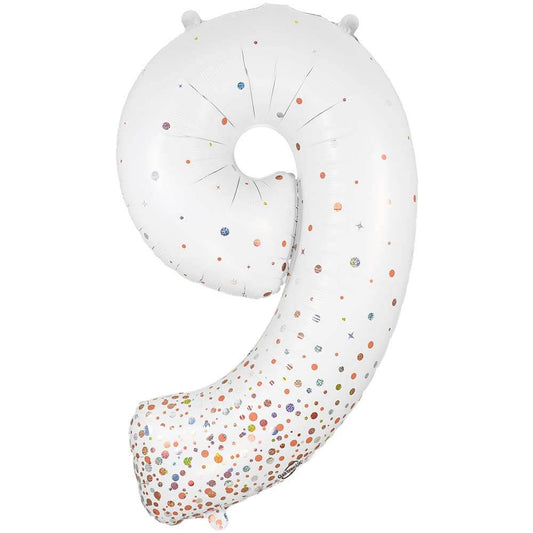 34 inch NUMBER 9 - OAKTREE - SPARKLING FIZZ HOLOGRAPHIC WHITE | USA Decoration®