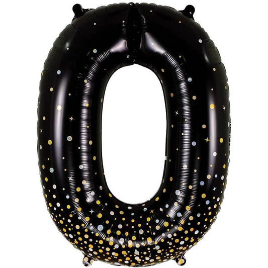 34 inch NUMBER 0 - OAKTREE - SPARKLING FIZZ HOLOGRAPHIC BLACK | USA Decoration®