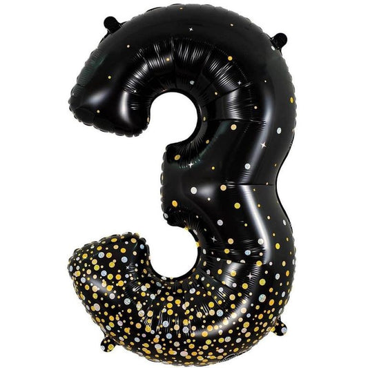 34 inch NUMBER 3 - OAKTREE - SPARKLING FIZZ HOLOGRAPHIC BLACK | USA Decoration®